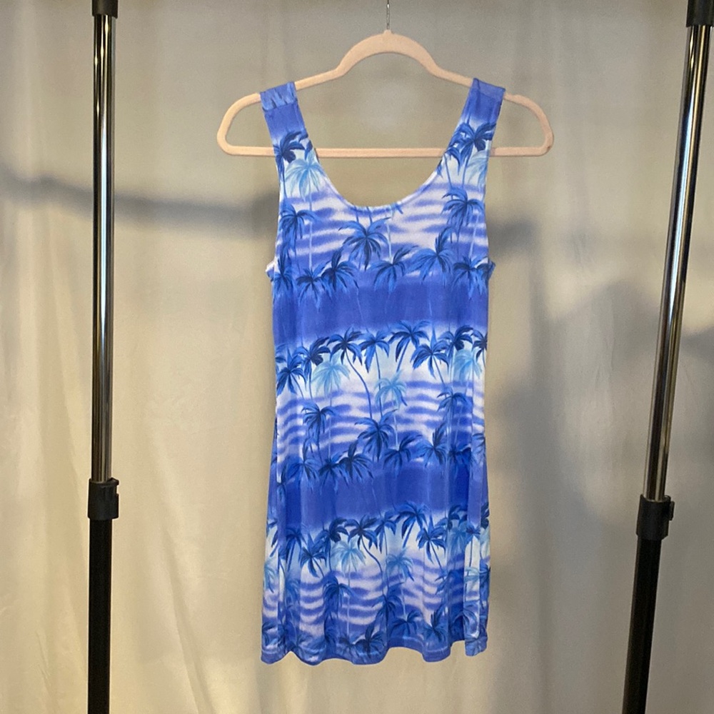 Vintage 90s Cool-Toned Blue Palm Tree Mini Dress